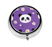 Round Pill Box, Mini Metal Pill Case for Pocket Purse, Animal Panda Daisy Flower Small Pill Organizer for Travel, 3 Compartment Pill Holder with Push Button