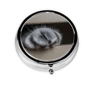 Round Pill Box, Mini Metal Pill Case for Pocket Purse, Cute Cat Paw Inside The Box Small Pill Organizer for Travel, 3 Compartment Pill Holder with Push Button