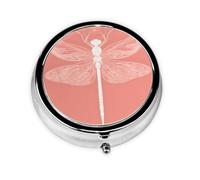 Round Pill Box, Mini Metal Pill Case for Pocket Purse, Vintage Dragonfly Mandala Small Pill Organizer for Travel, 3 Compartment Pill Holder with Push Button