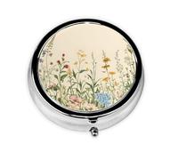 Round Pill Box, Mini Metal Pill Case for Pocket Purse, Vintage Flower Herbs Small Pill Organizer for Travel, 3 Compartment Pill Holder with Push Button