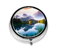 Round Pill Box Mountain View Sunny Day Nature - 3 Compartment Medicine Pill Case, Waterproof, Pocket Pill Organizer Dispenser, Portable for Pocket Or Purse Pill Boxes