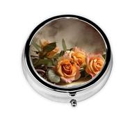 Round Pill Box Music Roses Romantic Pill Case for Purse & Pocket 3 Compartment Pill Organizer Portable Travel Pillbox Medicine Pill Holder Container for Daily Vitamin Cod Liver Oil Storage