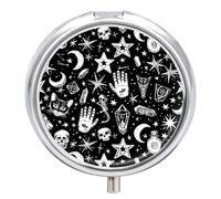 Round Pill Box Mysterious Symbol Graphics Pill Case 3 Compartment Medicine Pill Organizer for Purse & Pocket Portable Travel Pillbox Medicine Vitamin Cod Liver Oil Storage Box Organizer