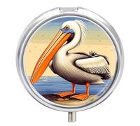 Round Pill Box Pelican Birds Pill Case for Purse & Pocket 3 Compartment Medicine Pill Organizer Portable Travel Pillbox Medicine Vitamin Cod Liver Oil Storage Box