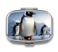 Round Pill Box Penguin Pill Case for Purse & Pocket 2 Compartment Medicine Pill Organizer Portable Travel Pillbox Medicine Vitamin Cod Liver Oil Storage Box