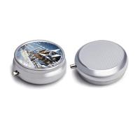 Round Pill Box Pill Box Exquisite Daily Pill Organizer Box with Mirror Portable Compact Medicine Holder for Vitamin, Cod Liver Oil, Supplement