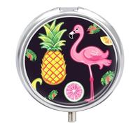 Round Pill Box Pineapple Banana Flamingo Pill Case 3 Compartment Medicine Pill Organizer for Purse & Pocket Portable Travel Pillbox Medicine Vitamin Cod Liver Oil Storage Box Organizer