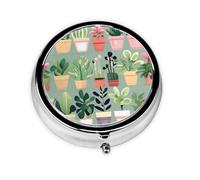 Round Pill Box, Printed Bonsai Plant with Patterns, Divided into Three compartments, Easy to Store and Carry
