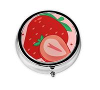 Round Pill Box, Printed Cartoon Strawberry with Patterns, Divided into Three compartments, Easy to Store and Carry