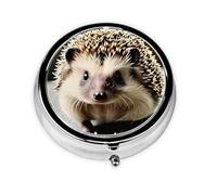 Round Pill Box, Printed Cute Hedgehog with Patterns, Divided into Three compartments, Easy to Store and Carry