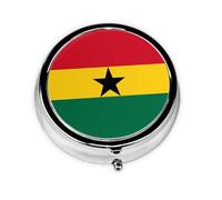 Round Pill Box, Printed Flag of Ghana with Patterns, Divided into Three compartments, Easy to Store and Carry