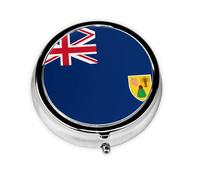 Round Pill Box, Printed Flag of The Turks and Caicos Islands with Patterns, Divided into Three compartments, Easy to Store and Carry