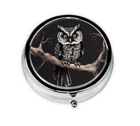 Round Pill Box, Printed Late Night Owl with Patterns, Divided into Three compartments, Easy to Store and Carry