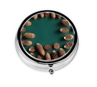 Round Pill Box, Printed Pine Cone Border with Patterns, Divided into Three compartments, Easy to Store and Carry