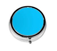 Round Pill Box, Printed Solid Color Light Blue with Patterns, Divided into Three compartments, Easy to Store and Carry
