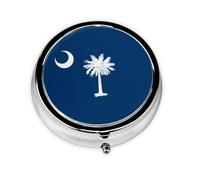 Round Pill Box, Printed South Carolina Flag with Patterns, Divided into Three compartments, Easy to Store and Carry