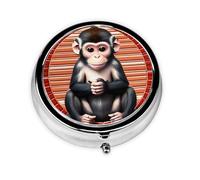 Round Pill Box, Printed The Silent Monkey with Patterns, Divided into Three compartments, Easy to Store and Carry