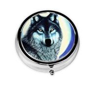 Round Pill Box, Printed Wolf Under Moon with Patterns, Divided into Three compartments, Easy to Store and Carry