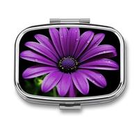 Round Pill Box Purple Daisy Pill Case for Purse & Pocket 2 Compartment Medicine Pill Organizer Portable Travel Pillbox Medicine Vitamin Cod Liver Oil Storage Box