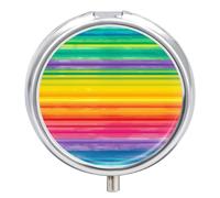 Round Pill Box Rainbow Colored Striped Pill Case 3 Compartment Medicine Pill Organizer for Purse & Pocket Portable Travel Pillbox Medicine Vitamin Cod Liver Oil Storage Box Organizer
