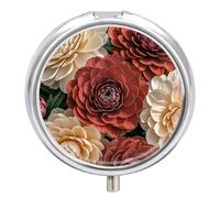 Round Pill Box Red and Pale Flowers Pill Case 3 Compartment Medicine Pill Organizer for Purse & Pocket Portable Travel Pillbox Medicine Vitamin Cod Liver Oil Storage Box Organizer