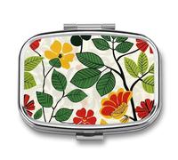 Round Pill Box Red and Yellow Leaves Pill Case for Purse & Pocket 2 Compartment Medicine Pill Organizer Portable Travel Pillbox Medicine Vitamin Cod Liver Oil Storage Box