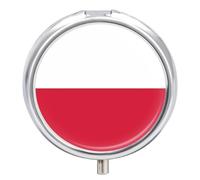 Round Pill Box, Republic of Poland Flag Printing Small Pill Case with Mirror Portable Metal Medicine Container Vitamin Organizer for Purse Pocket Travel Gift