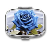 Round Pill Box Romantic Blue Rose Pill Case for Purse & Pocket 2 Compartment Medicine Pill Organizer Portable Travel Pillbox Medicine Vitamin Cod Liver Oil Storage Box