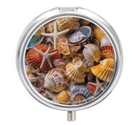 Round Pill Box Sea Shell Treasures Pill Case for Purse & Pocket 3 Compartment Medicine Pill Organizer Portable Travel Pillbox Medicine Vitamin Cod Liver Oil Storage Box