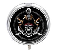 Round Pill Box Skull Pirate Pill Box 3 Grids with Mirror Portable Moisture Metal Distributor Storage Box Unique Gift