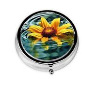 Round Pill Box Sunflower in Water Pill Case for Purse & Pocket 3 Compartment Pill Organizer Portable Travel Pillbox Medicine Pill Holder Container for Daily Vitamin Cod Liver Oil Storage