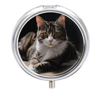 Round Pill Box Tabby Cat Pill Case 3 Compartment Medicine Pill Organizer for Purse & Pocket Portable Travel Pillbox Medicine Vitamin Cod Liver Oil Storage Box Organizer