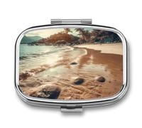 Round Pill Box The Beach Has Sand Pill Case for Purse & Pocket 2 Compartment Medicine Pill Organizer Portable Travel Pillbox Medicine Vitamin Cod Liver Oil Storage Box