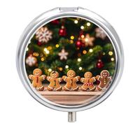 Round Pill Box The Gingerbread Figurine is on The Table Pill Case 3 Compartment Medicine Pill Organizer for Purse & Pocket Portable Travel Pillbox Medicine Vitamin Cod Liver Oil Storage Box Organizer