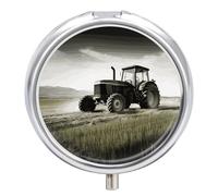 Round Pill Box Tractor Agriculture Tranquil Pill Case 3 Compartment Medicine Pill Organizer for Purse & Pocket Portable Travel Pillbox Medicine Vitamin Cod Liver Oil Storage Box Organizer