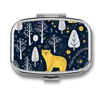 Round Pill Box Trees and Bears Pill Case for Purse & Pocket 2 Compartment Medicine Pill Organizer Portable Travel Pillbox Medicine Vitamin Cod Liver Oil Storage Box