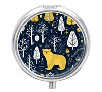 Round Pill Box Trees and Bears Pill Case for Purse & Pocket 3 Compartment Medicine Pill Organizer Portable Travel Pillbox Medicine Vitamin Cod Liver Oil Storage Box