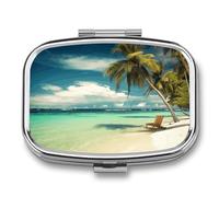 Round Pill Box Tropical Holidays Pill Case for Purse & Pocket 2 Compartment Medicine Pill Organizer Portable Travel Pillbox Medicine Vitamin Cod Liver Oil Storage Box