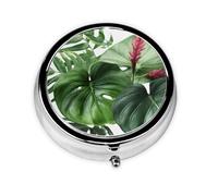 Round Pill Box Tropical Leaves Pocket Handbag 3 Compartments Cute Travel Pill Box Vitamin Cod Liver Oil Unique Storage Box