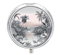 Round Pill Box Tropical Palm Trees Pill Case for Purse & Pocket 3 Compartment Medicine Pill Organizer Portable Travel Pillbox Medicine Vitamin Cod Liver Oil Storage Box
