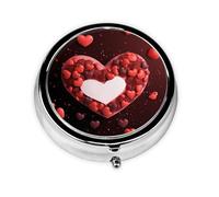 Round Pill Box Valentine's Day in The Heart Pill Case for Purse & Pocket 3 Compartment Pill Organizer Portable Travel Pillbox Medicine Pill Holder Container for Daily Vitamin Cod Liver Oil Storage
