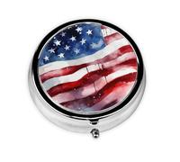 Round Pill Box Watercolor American Flag Pill Case for Purse & Pocket 3 Compartment Pill Organizer Portable Travel Pillbox Medicine Pill Holder Container for Daily Vitamin Cod Liver Oil Storage