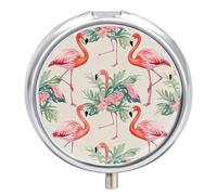 Round Pill Box Watercolor Flamingo Pill Case 3 Compartment Medicine Pill Organizer for Purse & Pocket Portable Travel Pillbox Medicine Vitamin Cod Liver Oil Storage Box Organizer