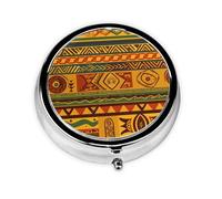 Round Pill Box with 3 Compartment Medicine Case, Portable Travel Pill Case for Pocket or Purse, African National Patterns