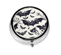 Round Pill Box with 3 Compartment Medicine Case, Portable Travel Pill Case for Pocket or Purse, Bat Pattern