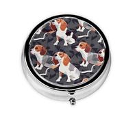 Round Pill Box with 3 Compartment Medicine Case, Portable Travel Pill Case for Pocket or Purse, Beagle Patterns