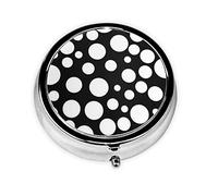 Round Pill Box with 3 Compartment Medicine Case, Portable Travel Pill Case for Pocket or Purse, Black and White Polka Dot