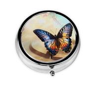Round Pill Box with 3 Compartment Medicine Case, Portable Travel Pill Case for Pocket or Purse, Butterfly Design