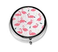 Round Pill Box with 3 Compartment Medicine Case, Portable Travel Pill Case for Pocket or Purse, Cartoon Flamingo Pattern
