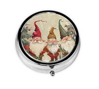 Round Pill Box with 3 Compartment Medicine Case, Portable Travel Pill Case for Pocket or Purse, Christmas Gnomes